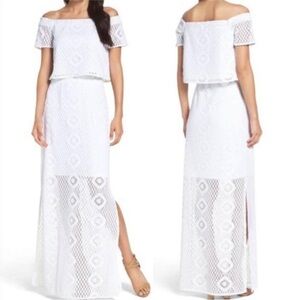 Lilly Pulitzer Reema 2 Pc Set White Crochet Off Shoulder Crop Top Maxi Skirt S